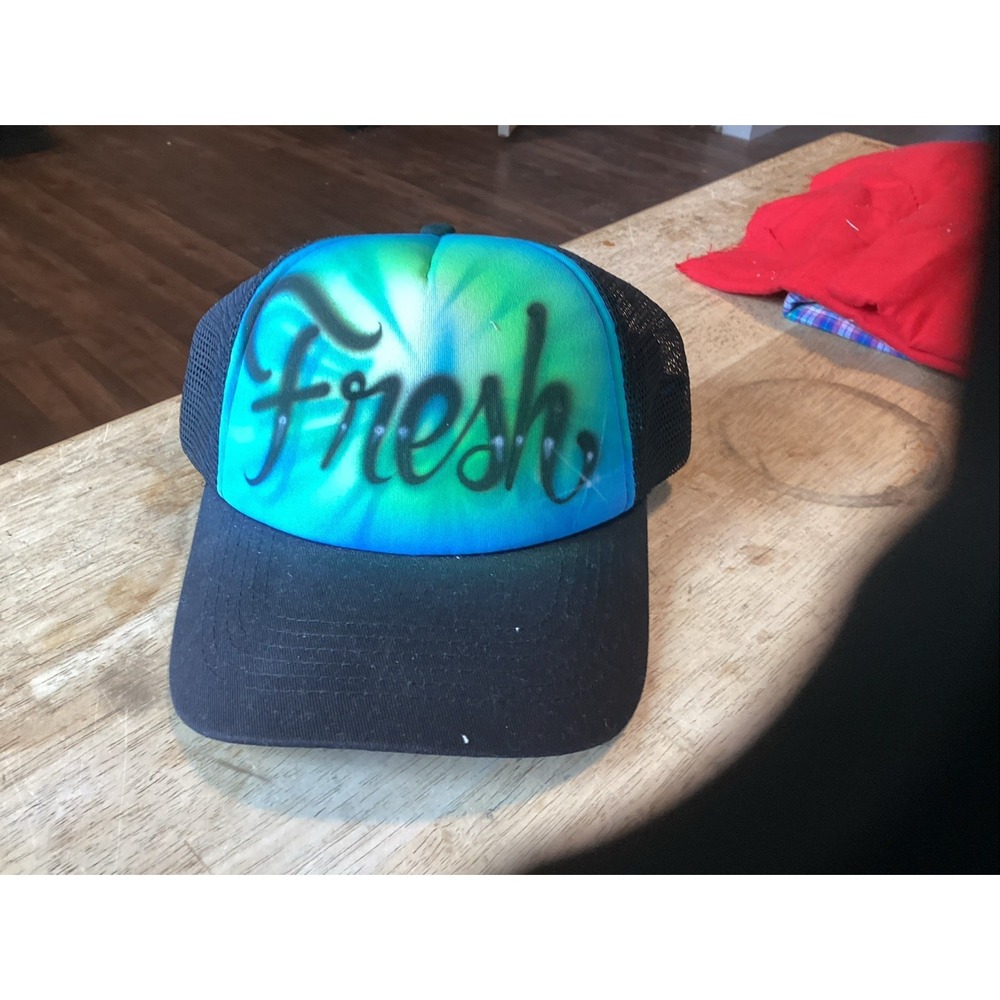 Airhead Fresh Spray Paint Hip Hop Mesh Trucker Hat Snapback Baseball Cap Black